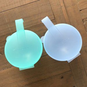 Set of 2 - Tupperware Forget Me Not Onion Keepers - Pretty Aqua + Blue Color EUC